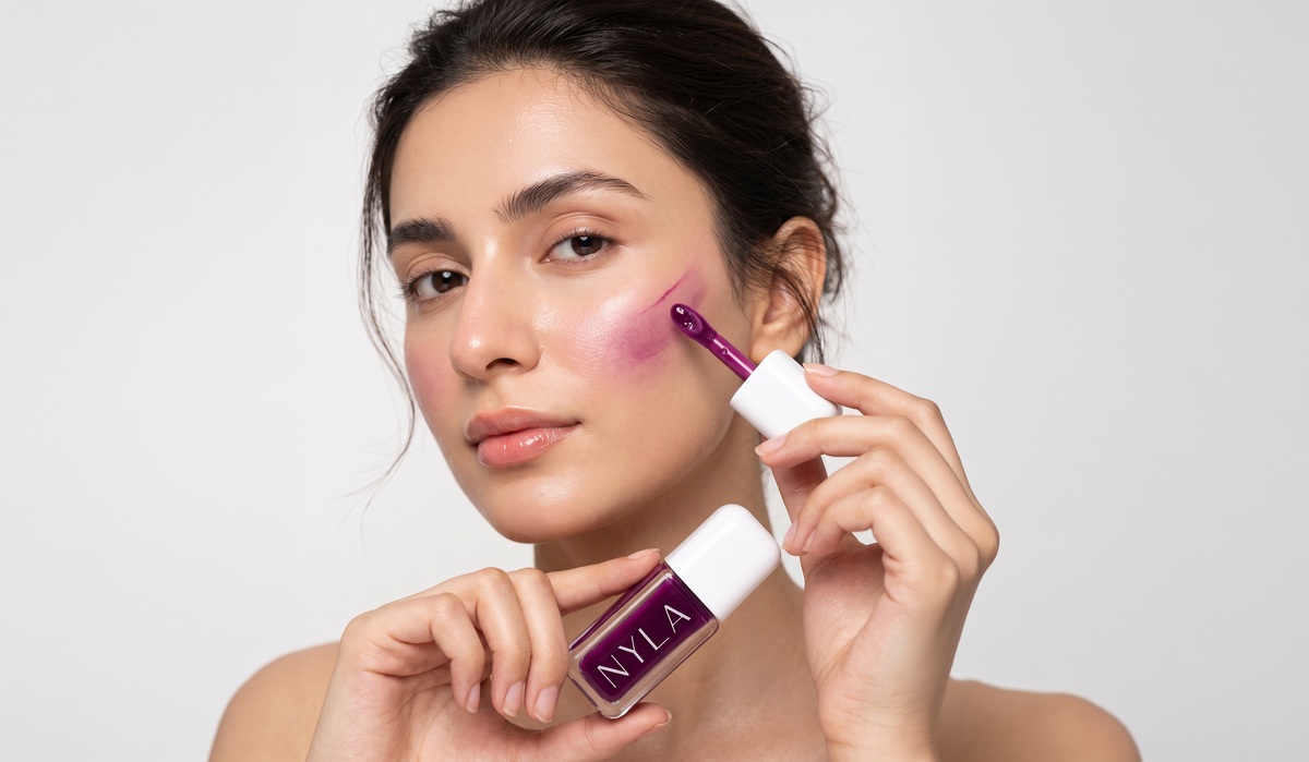 One drop. Lips and cheeks.